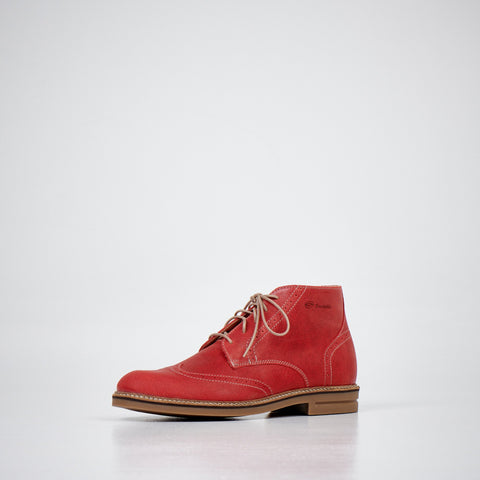 1. Samelin Red Ankle Boots 424 in studio setting, showcasing dyed natural leather upper and non-slip rubber sole