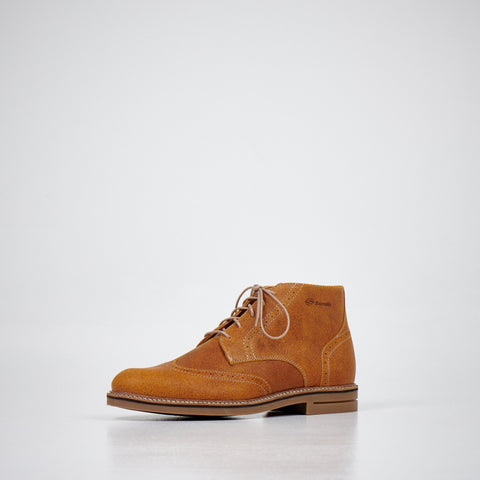 2. Men's light brown ankle boots by Samelin in studio, angled view highlighting non-slip rubber sole