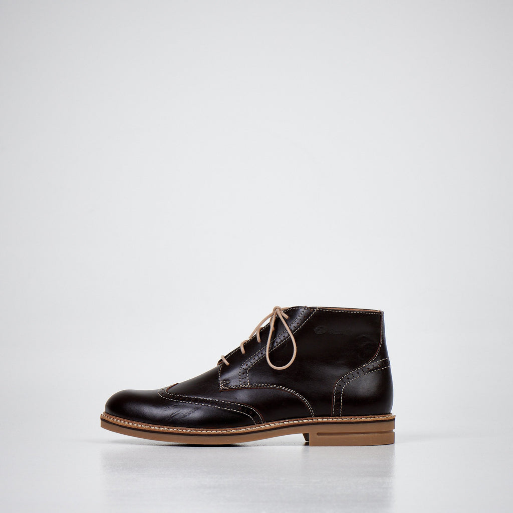 4. Men's dark brown ankle boots by Samelin, shown from the side with medium-width fit and elegant design