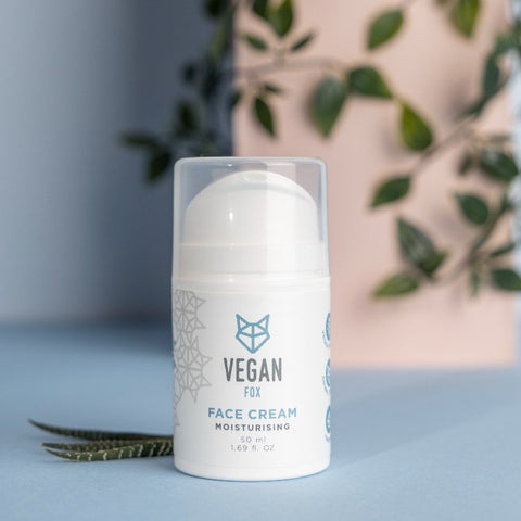 2. Vegan Fox Moisturising Face Cream 50 ml with green leaves on blue background