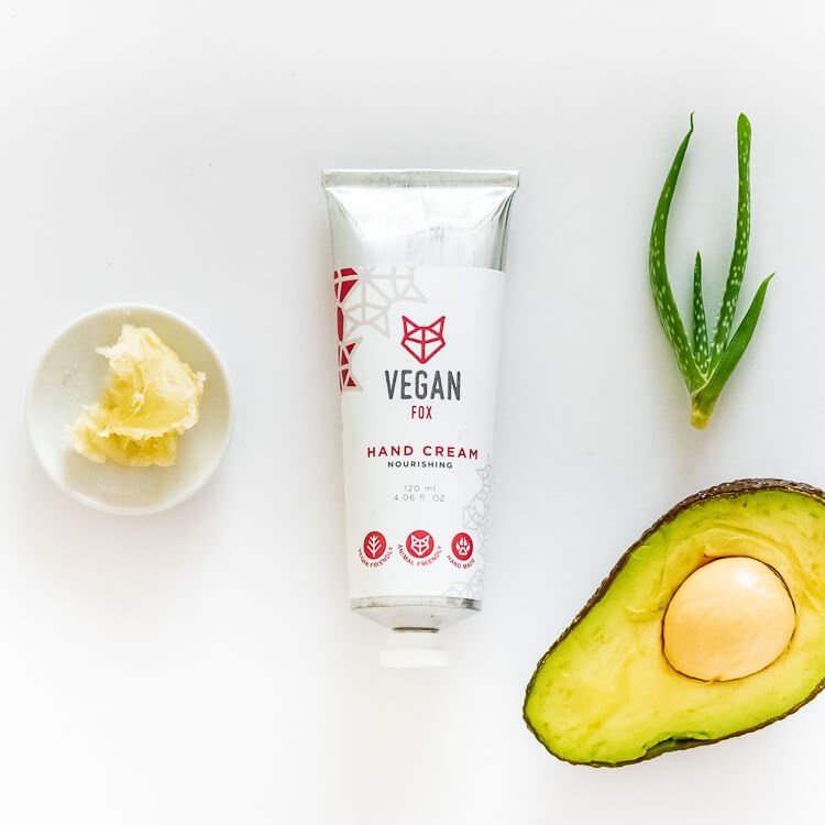 1. Vegan Fox Nourishing Hand Cream with Shea Butter, 120 ml, shown with packaging in lifestyle setting