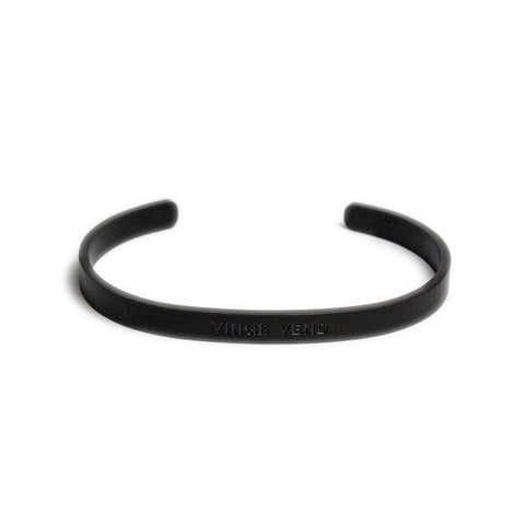 3. Men's black matte bracelet with engraved 'VINGE VEND' text on clean white background