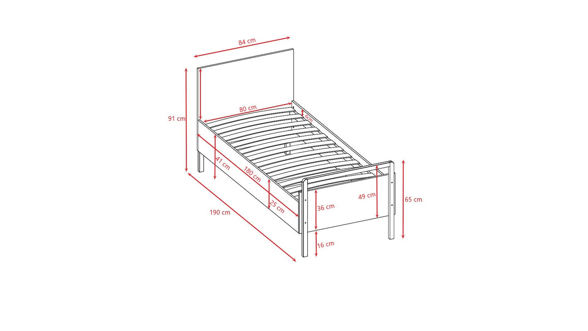 5. Size chart for Victor children's bed showing dimensions in centimeters