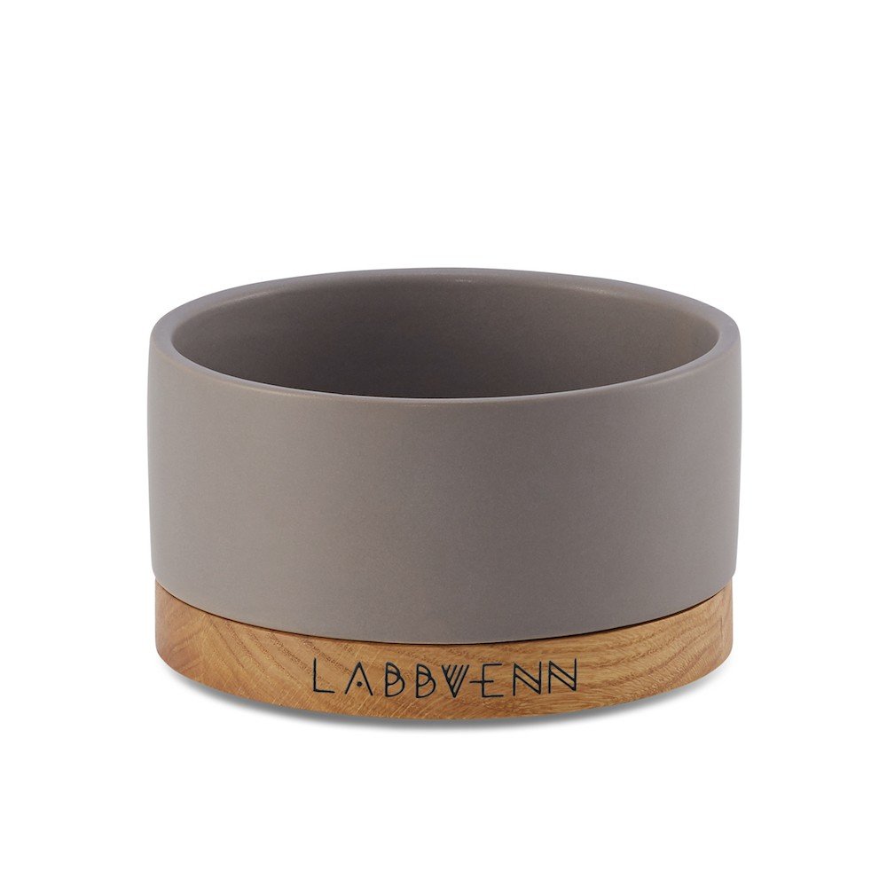 2. Labbvenn Vuku ceramic pet bowl with oak base on white background