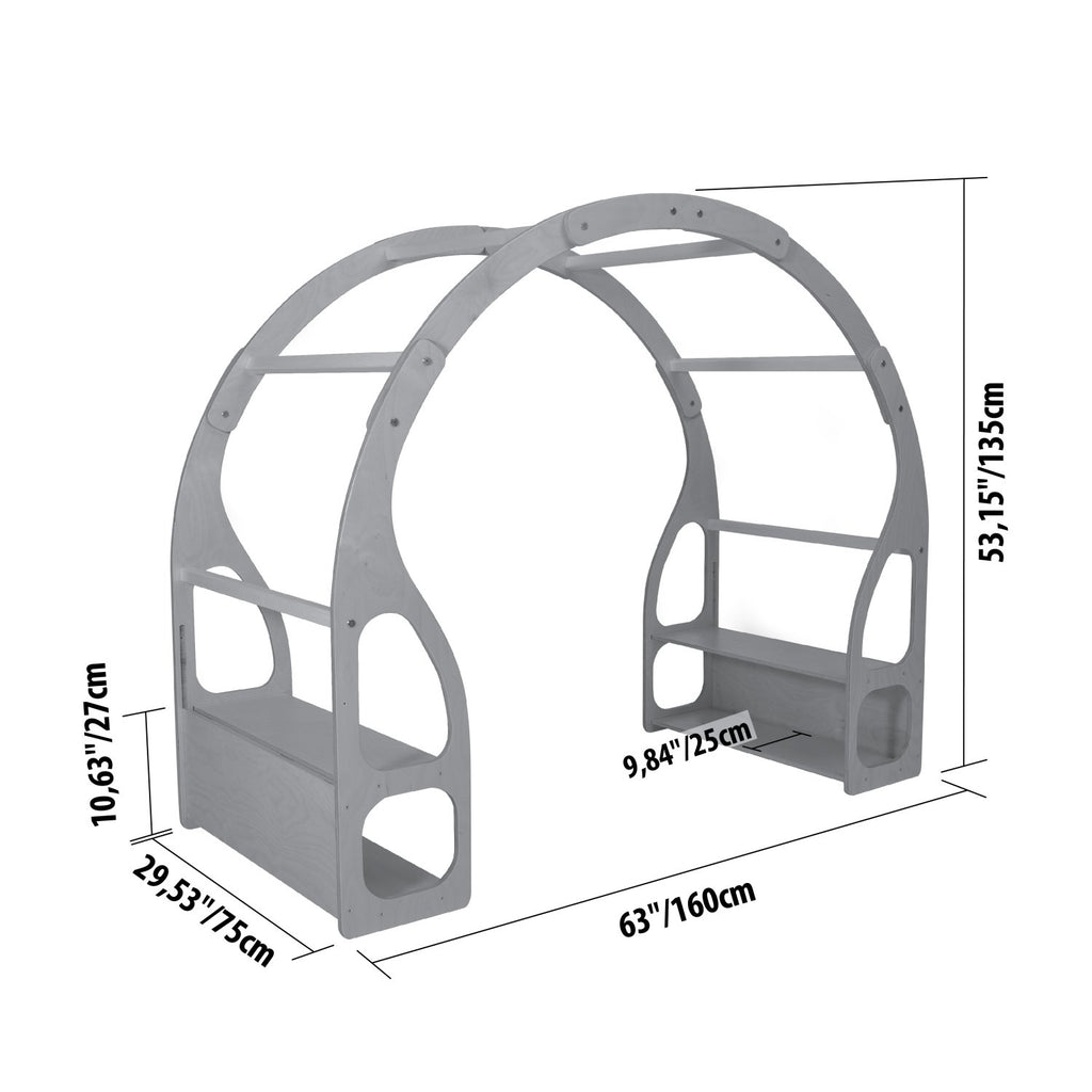 5. Size chart for Montessori play stand showing dimensions in centimeters
