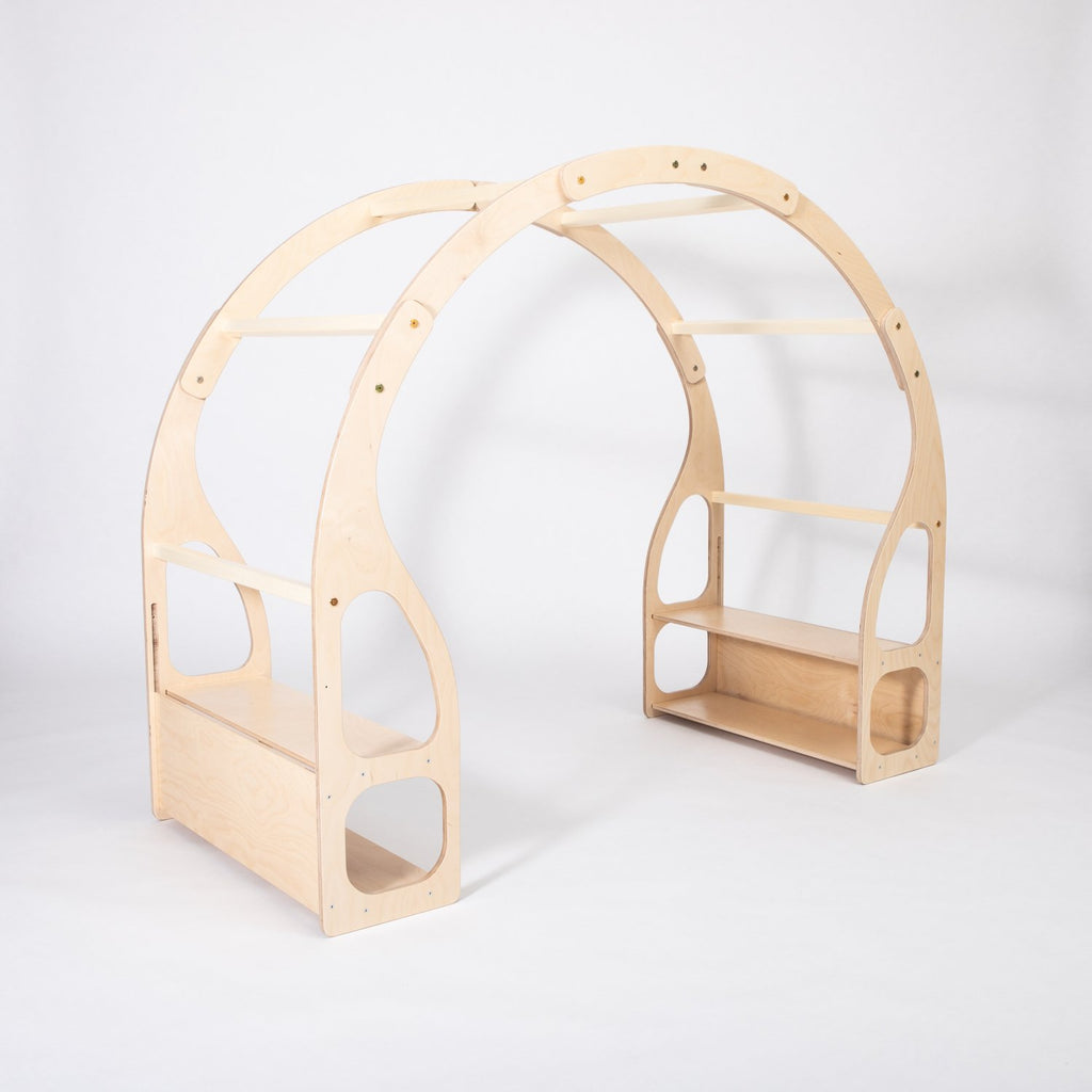 13. Studio shot of empty Montessori play stand made from birch plywood