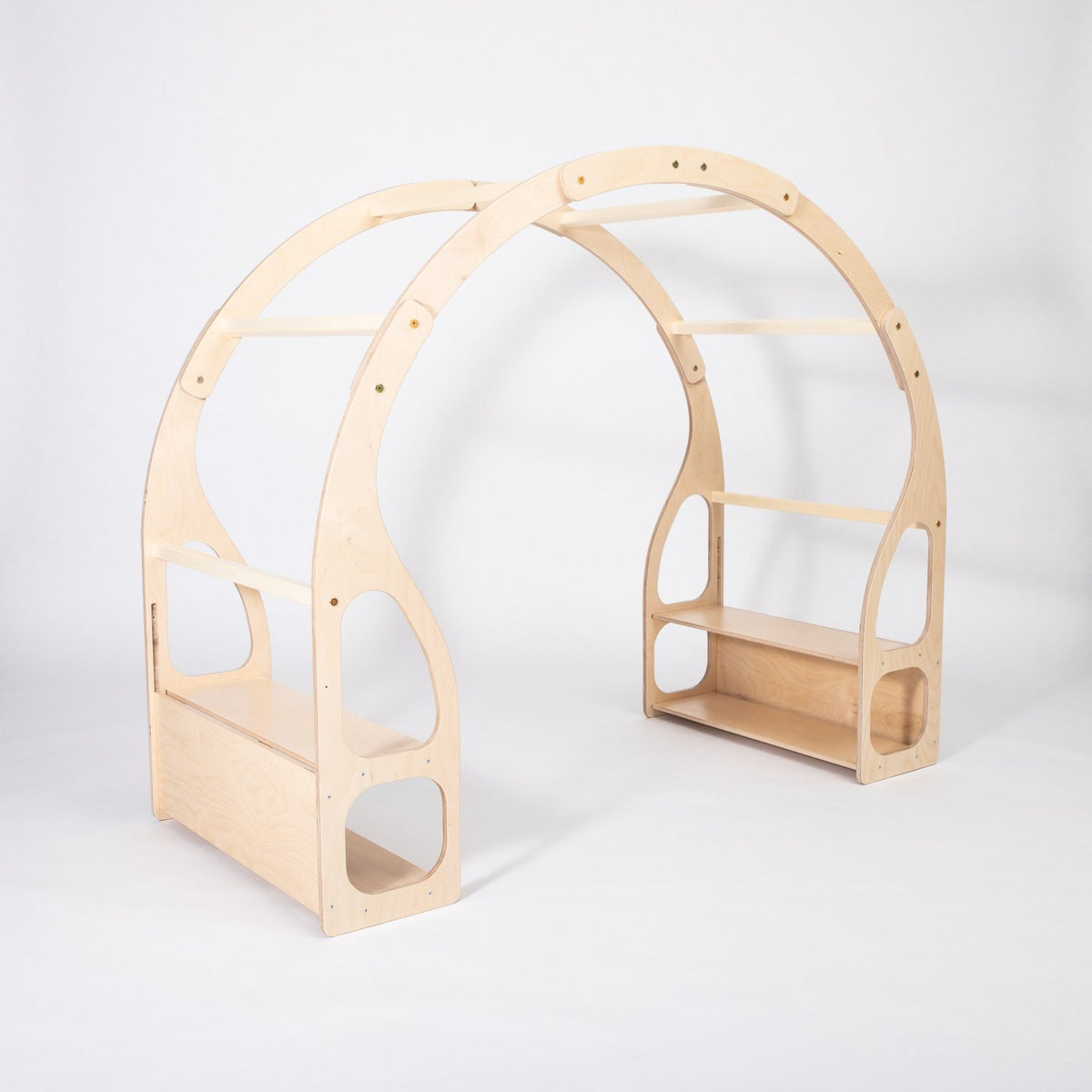 13. Studio shot of empty Montessori play stand made from birch plywood