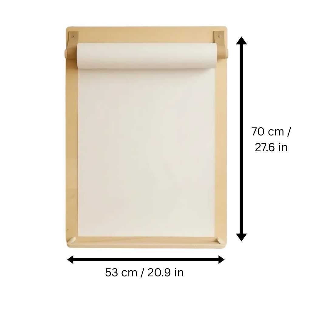 5. Size chart for wall-mounted drawing board with dimensions 70cm by 53cm