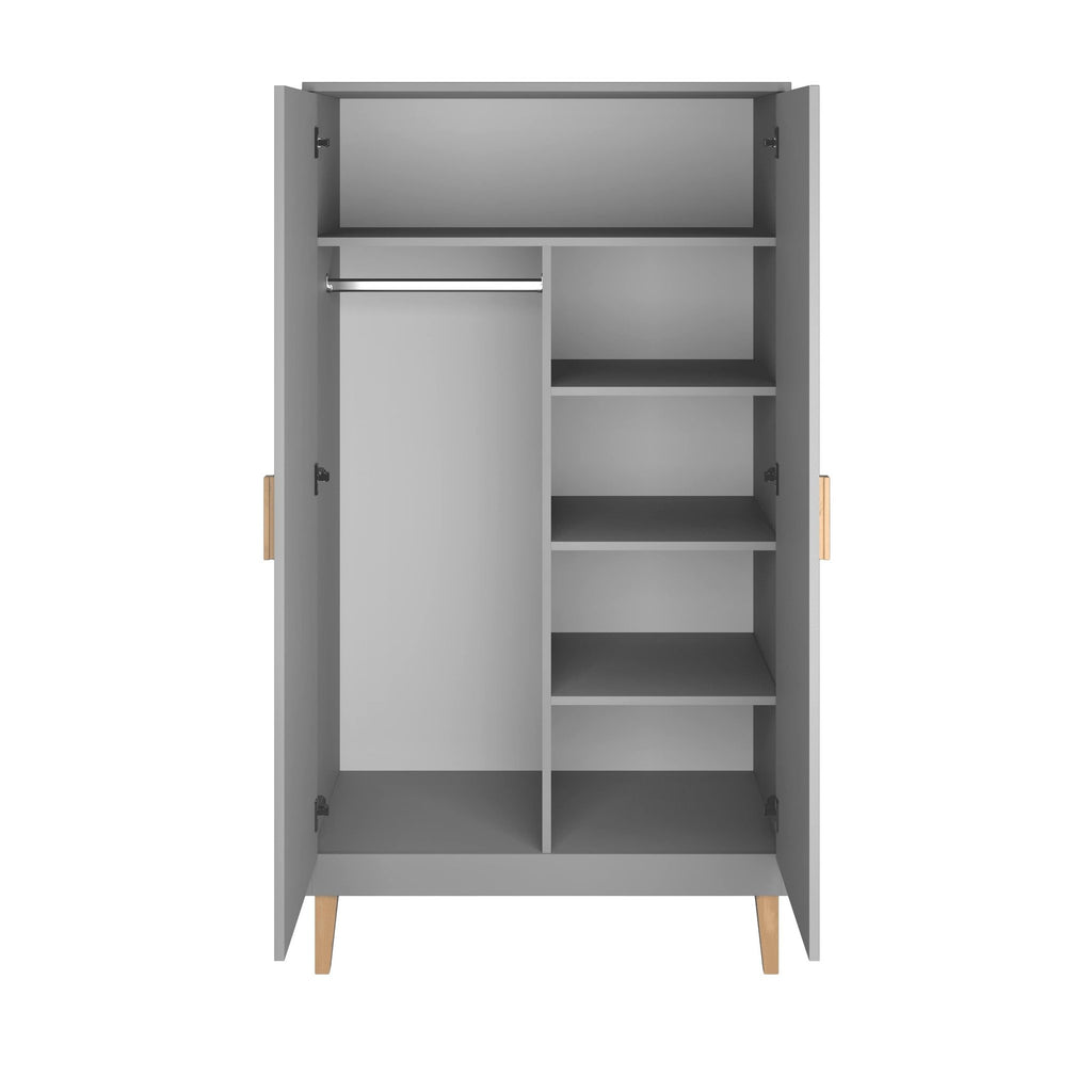 3. Interior of grey wardrobe showing adjustable shelves and hanger rail