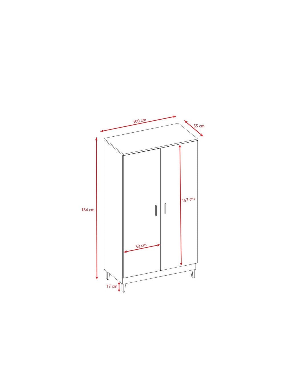 5. Size chart for grey wardrobe showing dimensions in centimeters