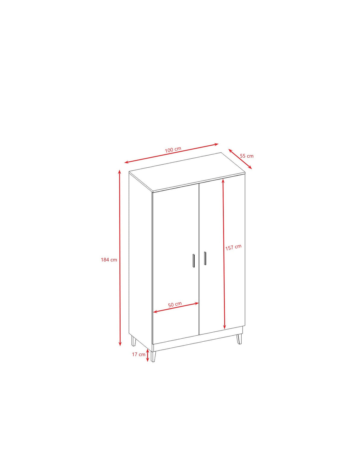5. Size chart for grey wardrobe showing dimensions in centimeters