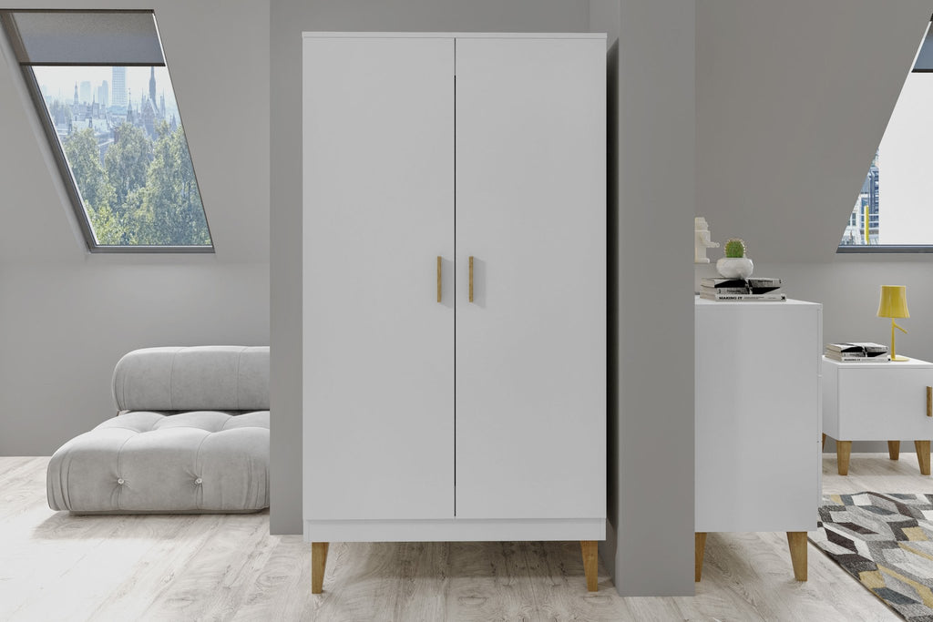 3. White Kubi wardrobe in a modern room setting with grey walls and natural light