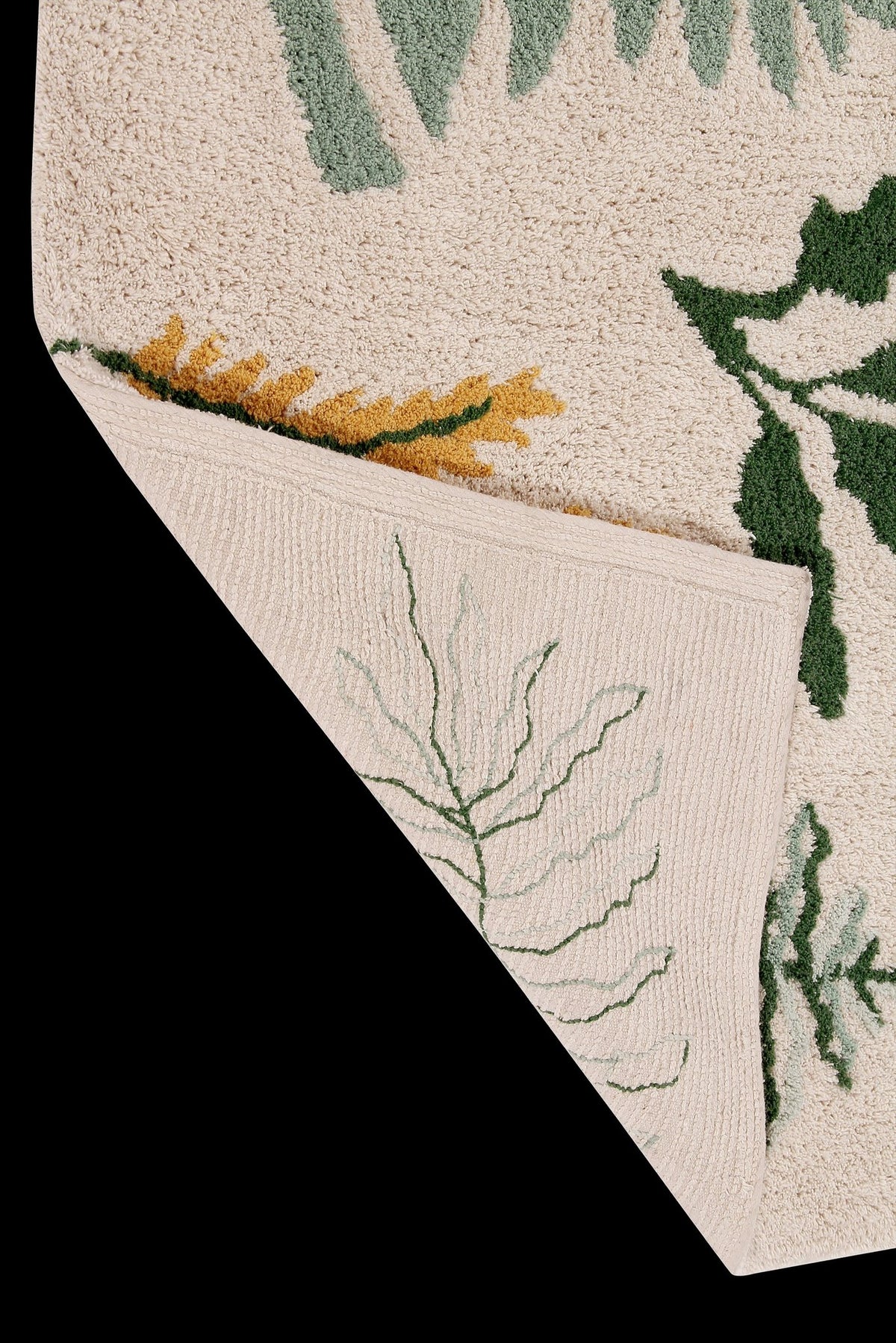 5. Close-up of the corner of a botanical rug showing detailed leaf patterns