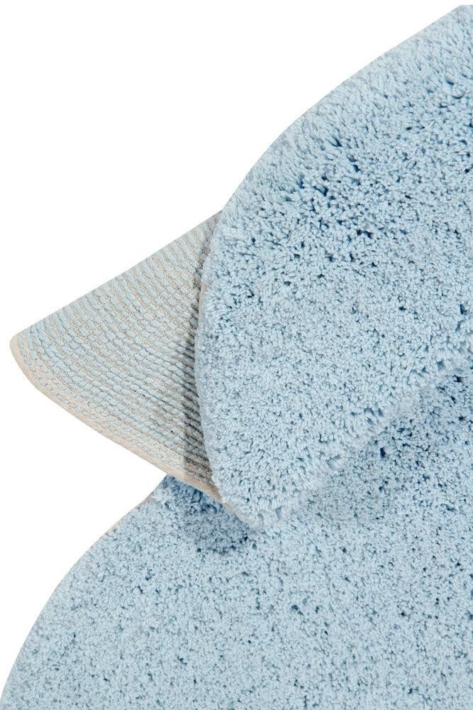 3. Close-up of blue cloud-shaped rug texture and edge detail, highlighting soft cotton material