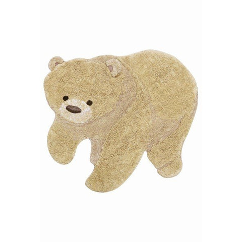 1. Beige and honey teddy bear-shaped rug with 3D ears and brown eyes on white background