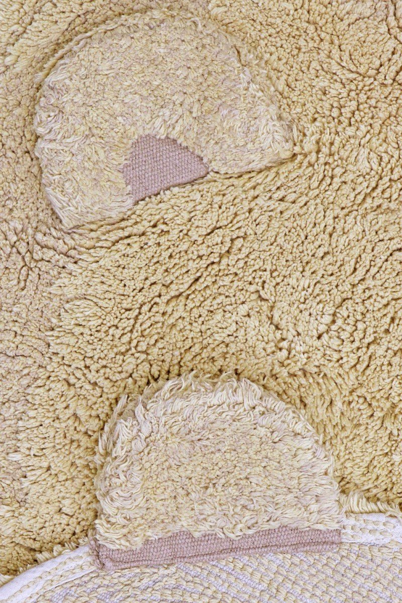 8. Close-up of teddy bear rug's 3D ears and soft texture