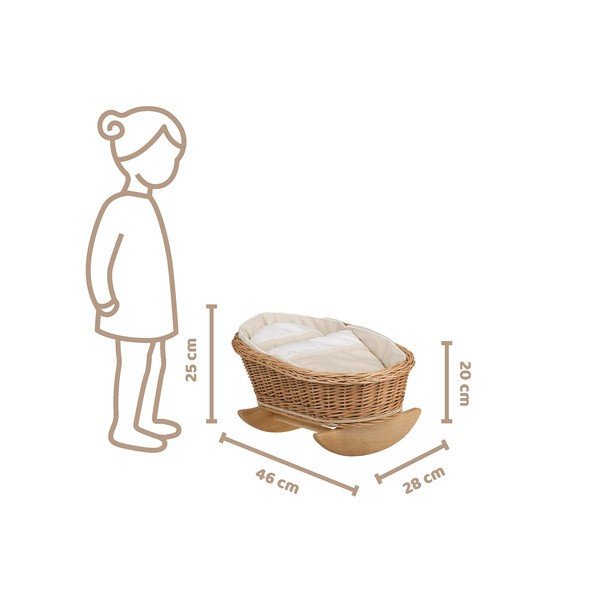 8. Size chart illustration of wicker rocking cradle with dimensions