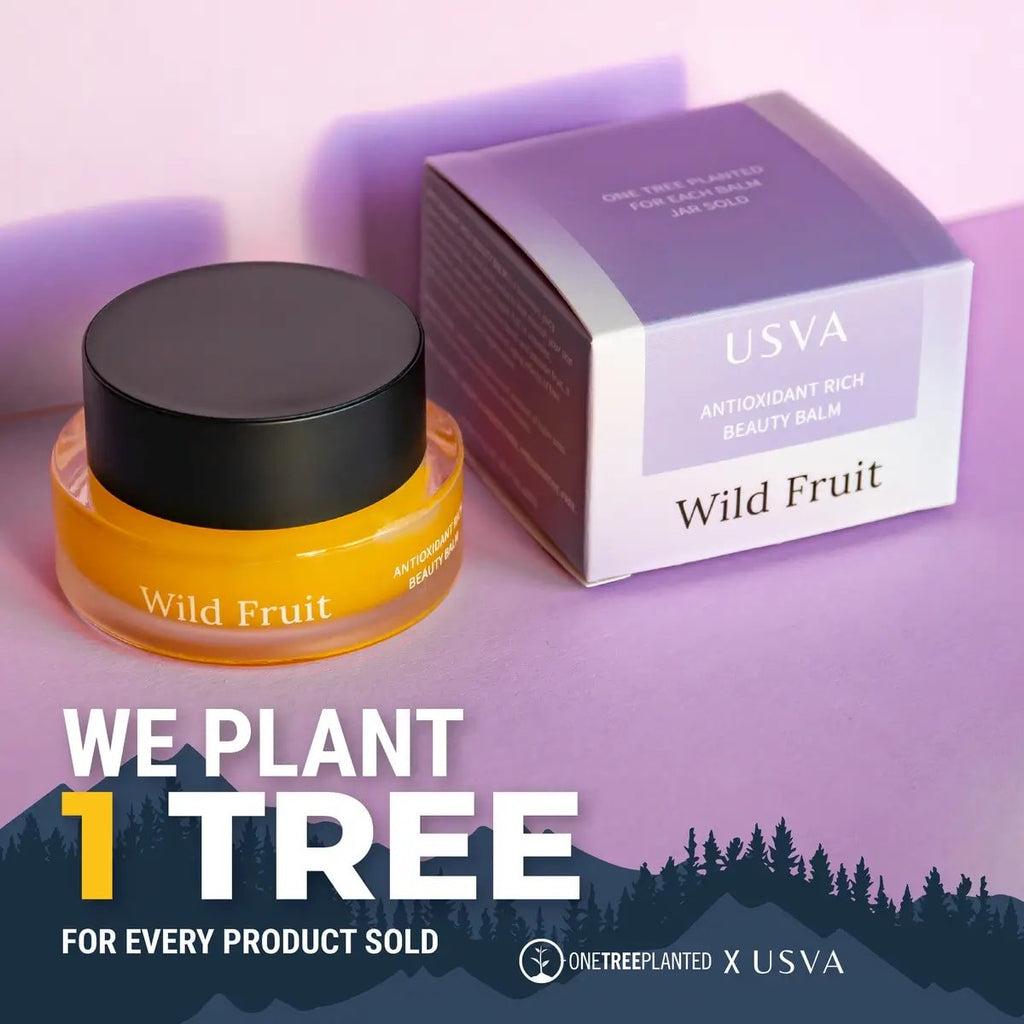 2. Usva Cosmetics Wild Fruit Beauty Balm with packaging, highlighting tree planting initiative