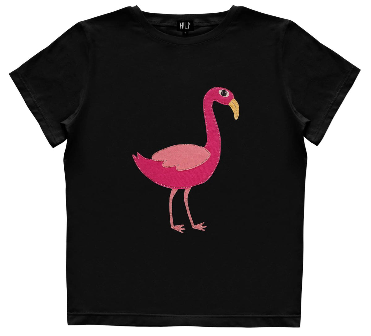 5. Women's Flamingo T-Shirt in black with pink flamingo motif, studio shot