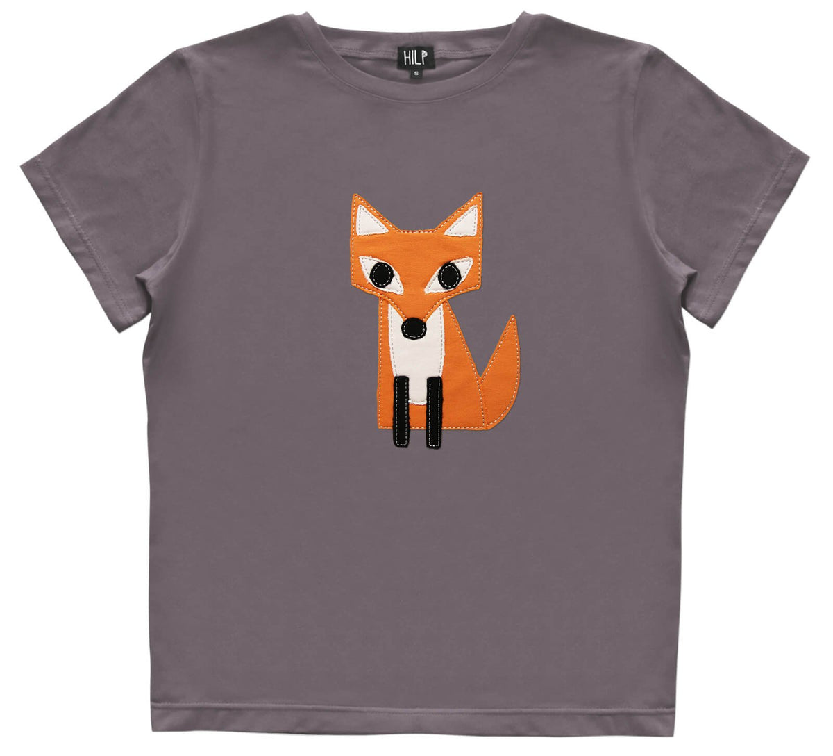 1. Women's grey HILP Fox T-Shirt featuring an orange fox graphic, studio shot