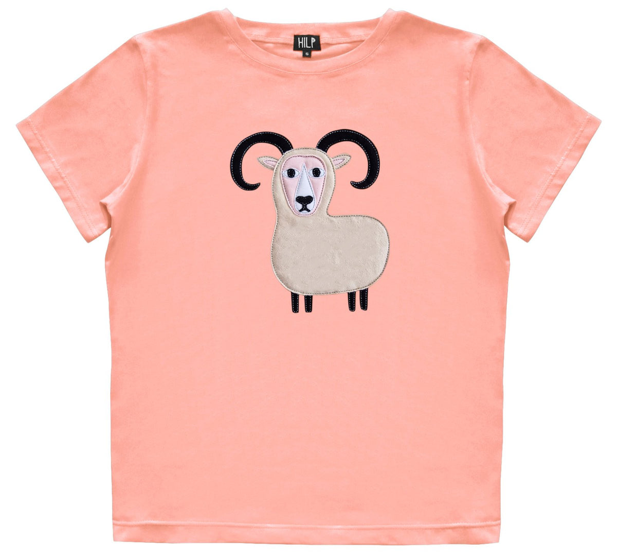 2. Women's Aries T-shirt by HILP in light pink with ram graphic, studio shot