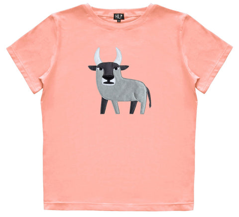 3. Women's Taurus T-shirt by HILP in light pink with bull motif, studio shot