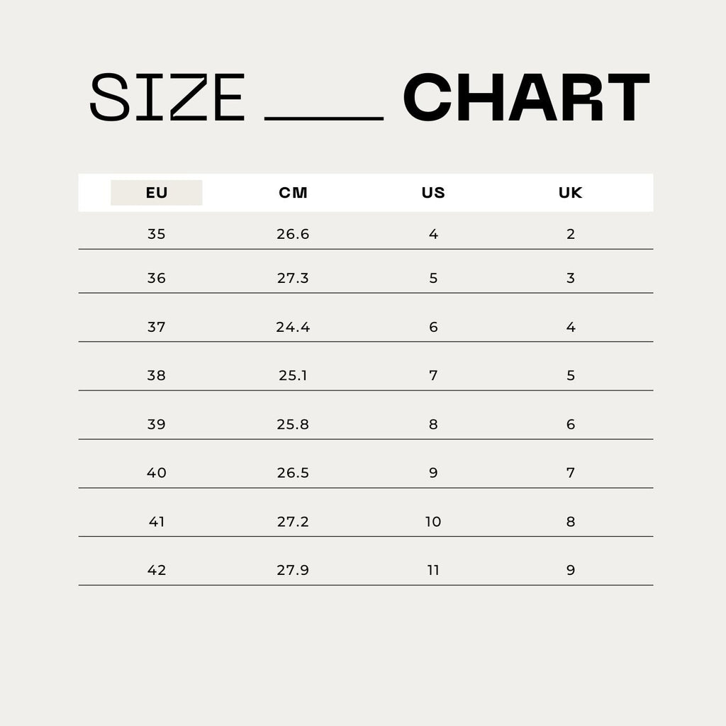 5. Size chart for Daz Studio handmade leather fisherman sandals, showing EU, CM, US, and UK sizes
