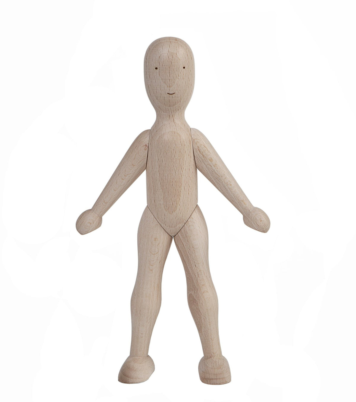 2. Wooden beech doll with movable arms and legs on a white background