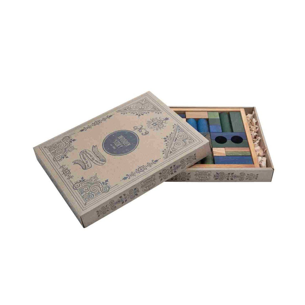 4. Wooden Story wooden blocks partially visible in an open decorative cardboard box