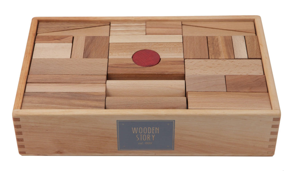 2. Wooden Story natural wooden blocks set in solid wood box with brand logo