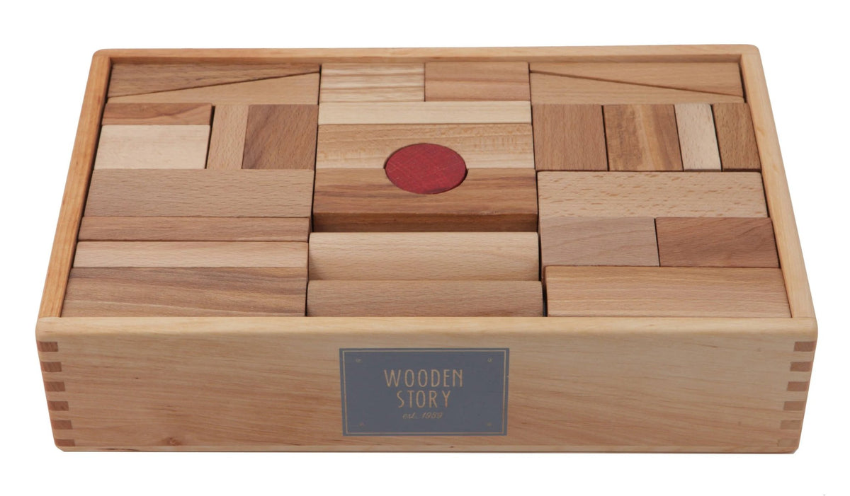 2. Wooden Story natural wooden blocks set in solid wood box with brand logo