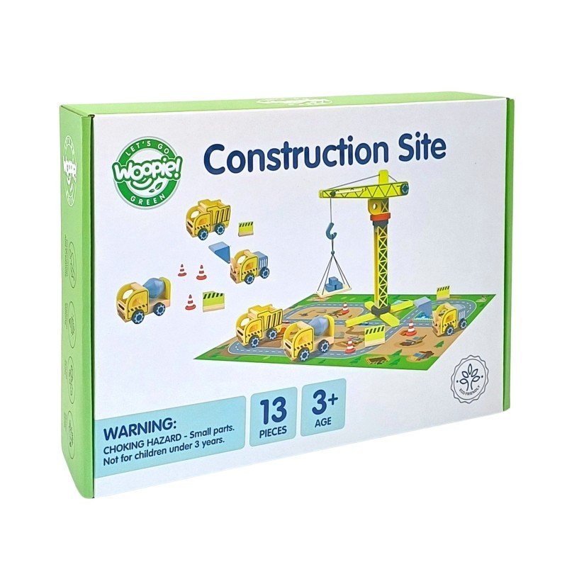 11. Woopie Green construction site toy packaging with age recommendation