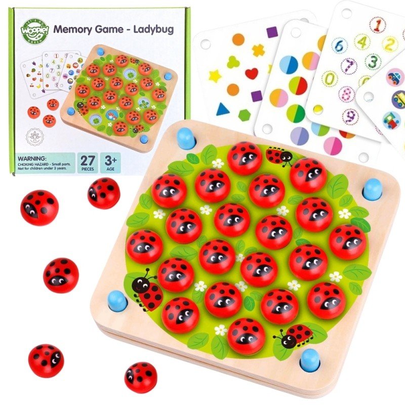 9. Woopie Let's Go Green ladybug memory game with packaging and colorful motif cards