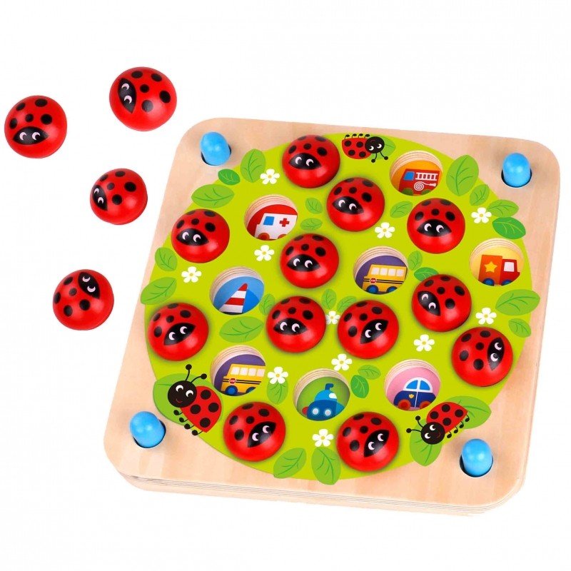 7. Studio shot of Woopie Let's Go Green ladybug memory puzzle with red ladybug pieces