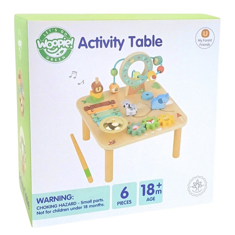 7. Woopie Let's Go Green activity table packaging showing product features and age suitability