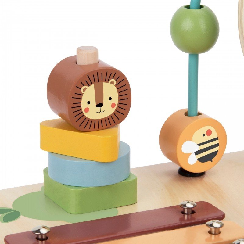 5. Close-up of lion and bee shapes on Woopie 5-in-1 activity table