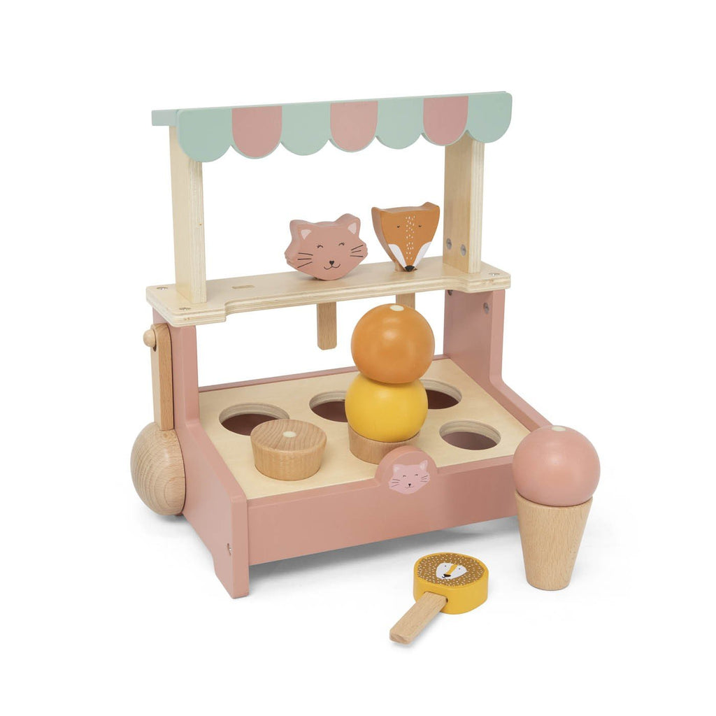 2. Wooden ice cream shop with stacked scoops and animal lollies, showcasing play setup