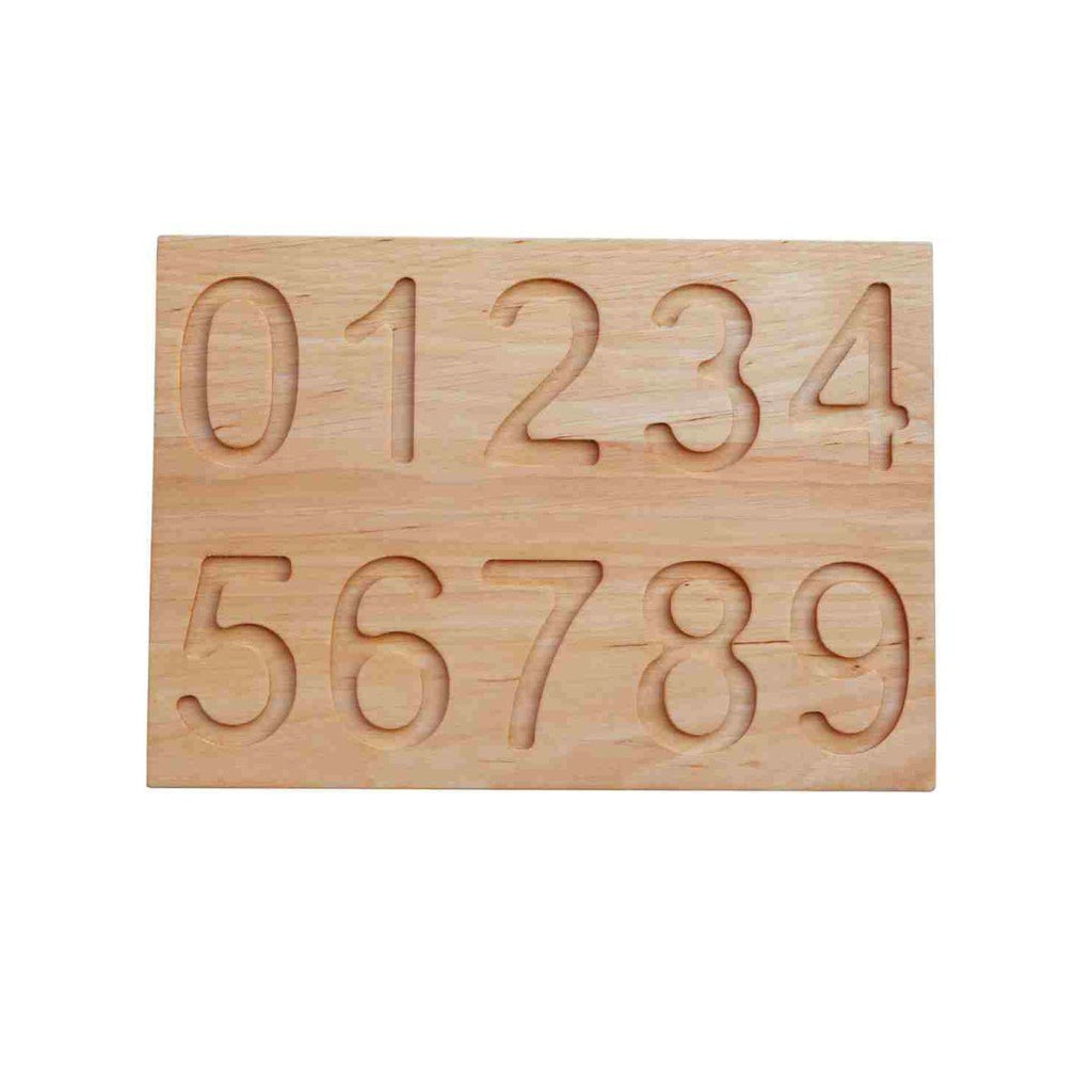 2. Wooden Montessori number board with engraved numbers 0 to 9 for tracing