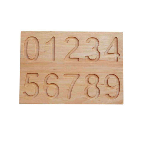 2. Wooden Montessori number board with engraved numbers 0 to 9 for tracing