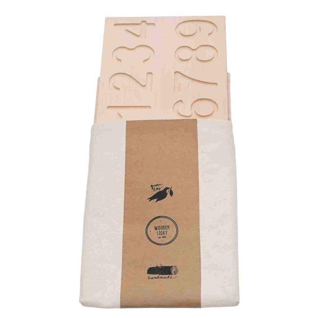 4. Wooden Montessori number board packaged in an ecological cotton bag with branding