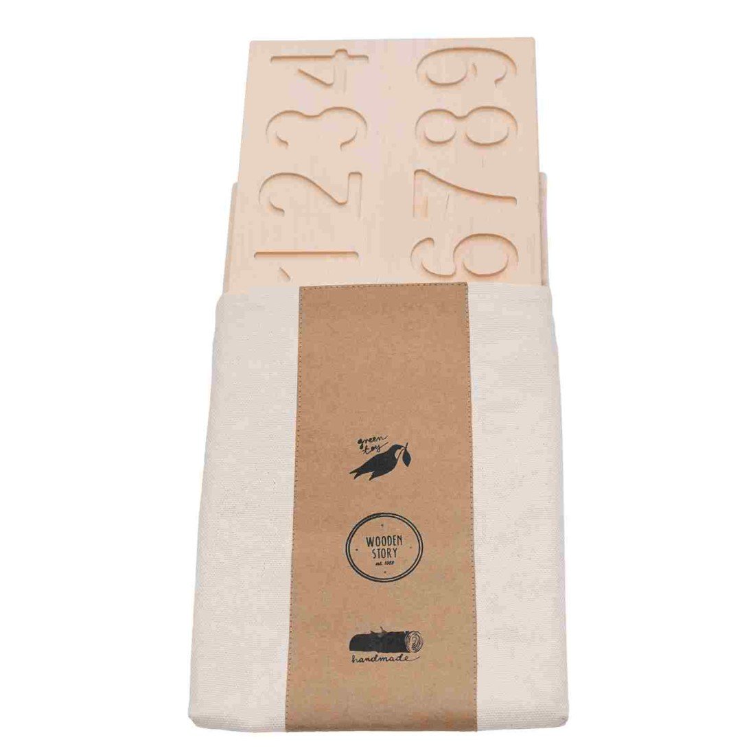 4. Wooden Montessori number board packaged in an ecological cotton bag with branding