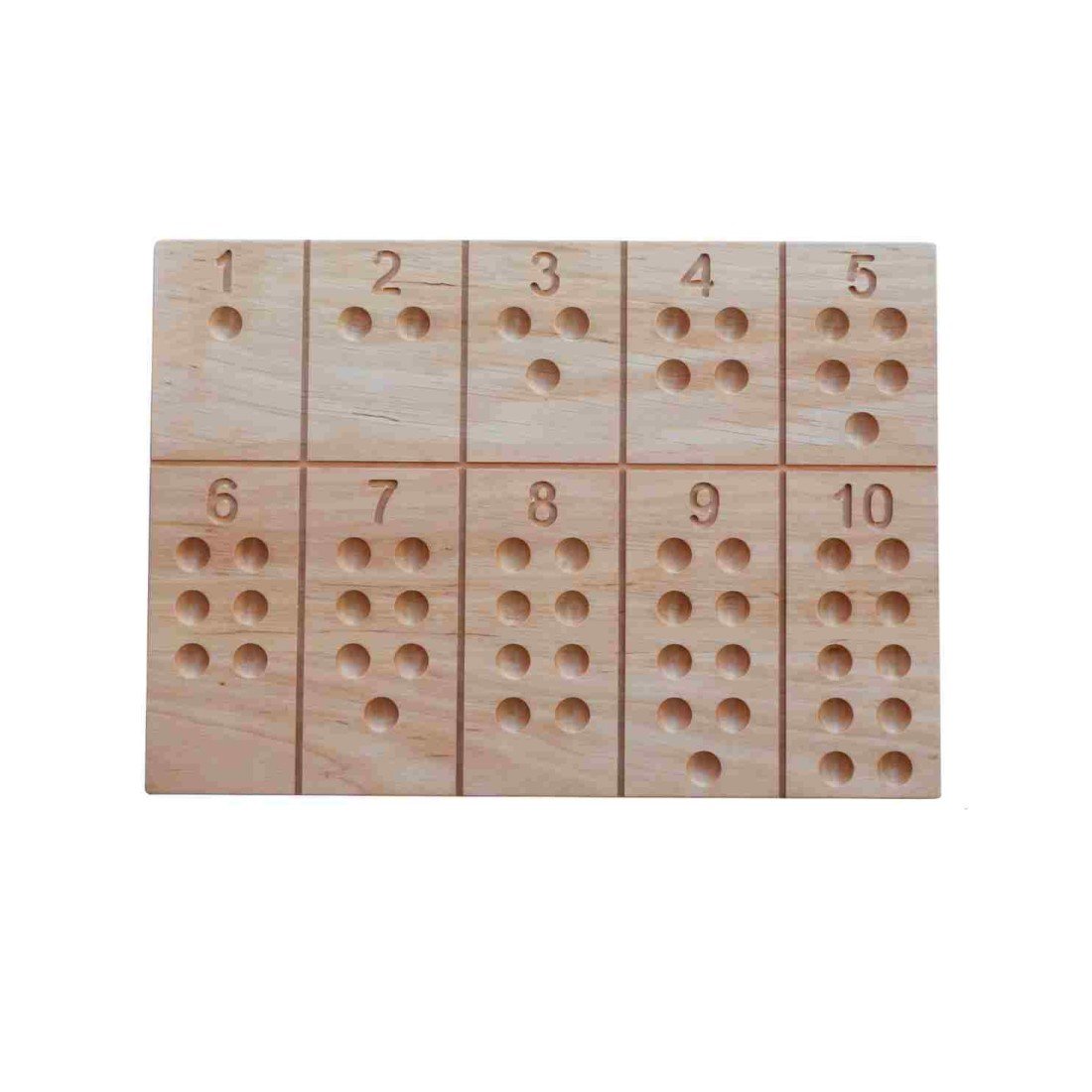 5. Wooden Montessori number board with engraved dots for counting from 1 to 10