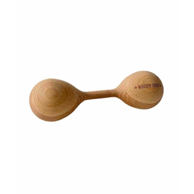 2. Wooden Story Lark wooden rattle on white background showing smooth finish and brand logo