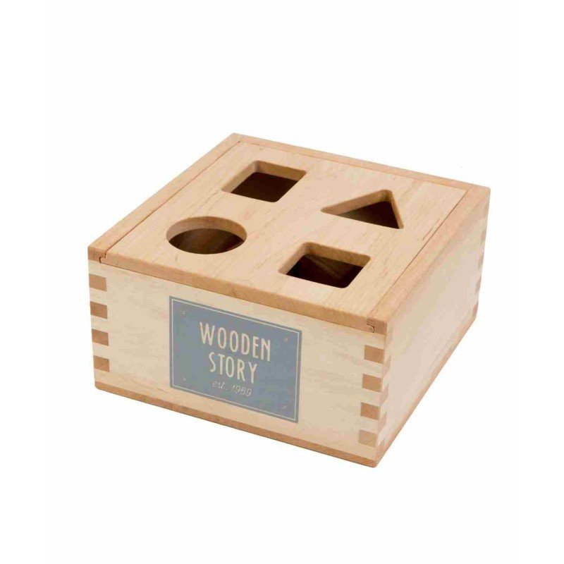 3. Wooden Story natural shape sorting box with logo on white background