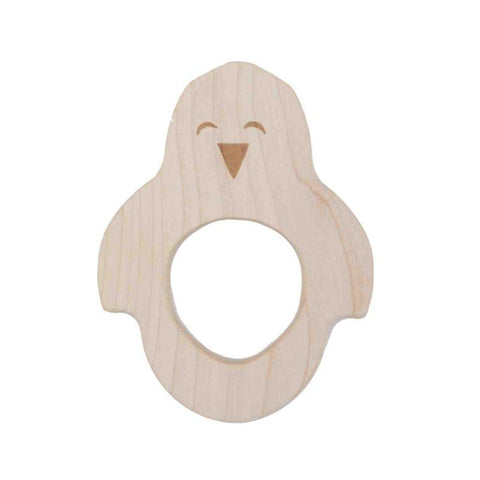 1. Wooden Story penguin-shaped wooden teether made from natural maple wood, featuring a smiling face design, ideal for soothing baby's gums.