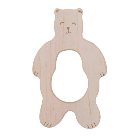 1. Wooden Story teddy bear-shaped teether made of natural maple wood, designed for babies' teething relief