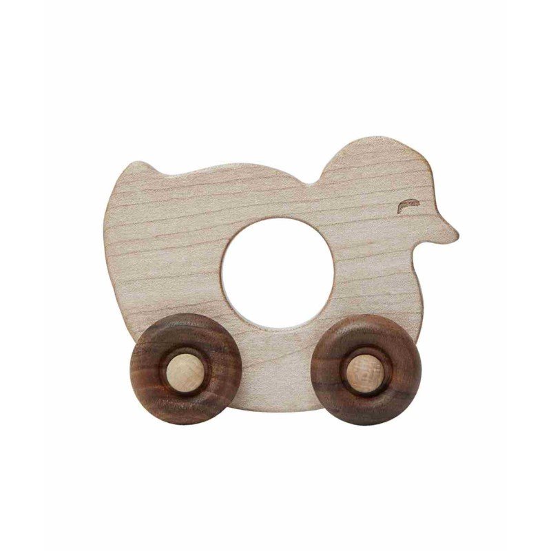 2. Wooden Story duck-shaped toy on wheels made from natural wood with smooth finish