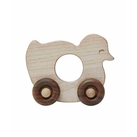 2. Wooden Story duck-shaped toy on wheels made from natural wood with smooth finish