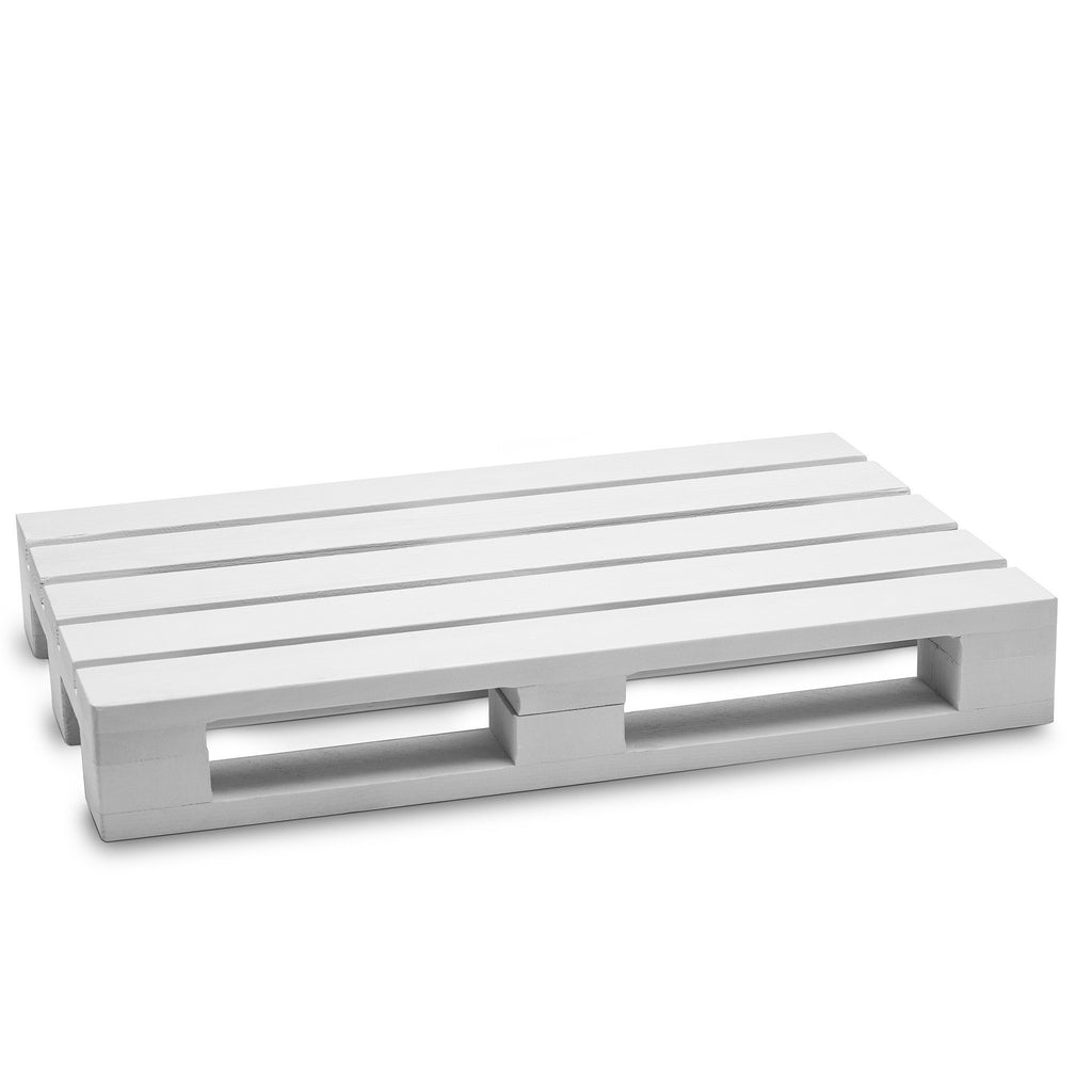 2. White wooden multifunctional tray with slatted design on a white background