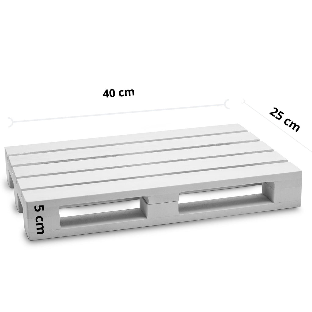 5. Size chart for white wooden tray showing dimensions 40 cm by 25 cm by 5 cm
